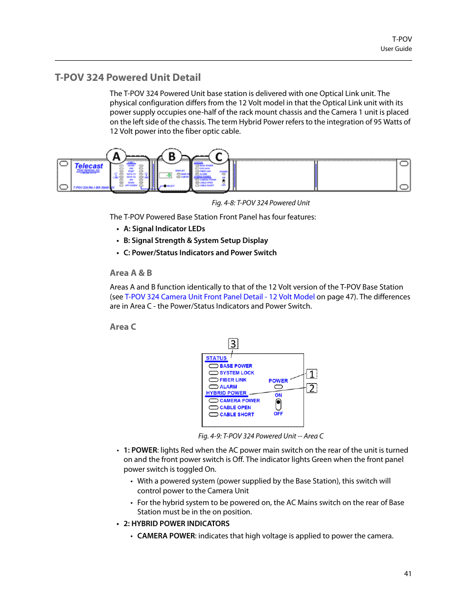 T-pov 324 powered unit detail, Area a & b area c | Grass Valley T-POV Bidirectional Robotic User Manual | Page 47 / 89