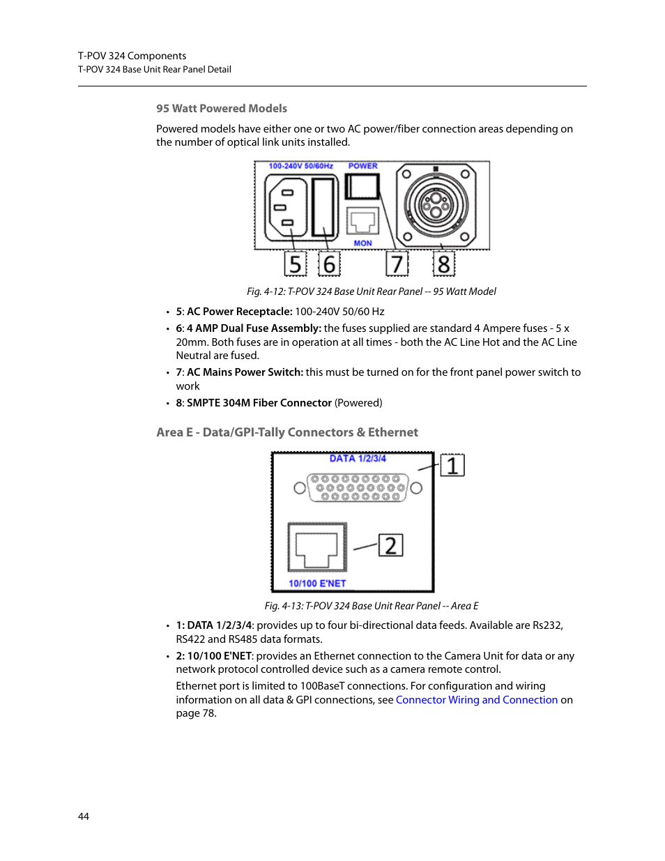 Area e - data/gpi-tally connectors & ethernet | Grass Valley T-POV Bidirectional Robotic User Manual | Page 50 / 89