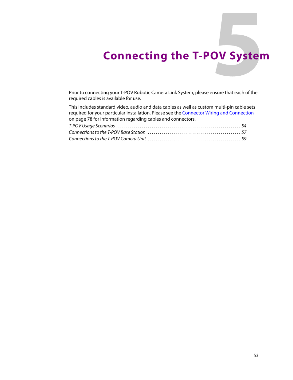 5 connecting the t-pov system, Connecting the t-pov system | Grass Valley T-POV Bidirectional Robotic User Manual | Page 59 / 89