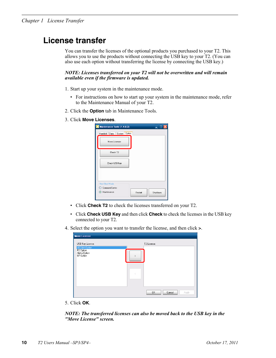 License transfer | Grass Valley T2 Classic iDDR User Manual | Page 10 / 126
