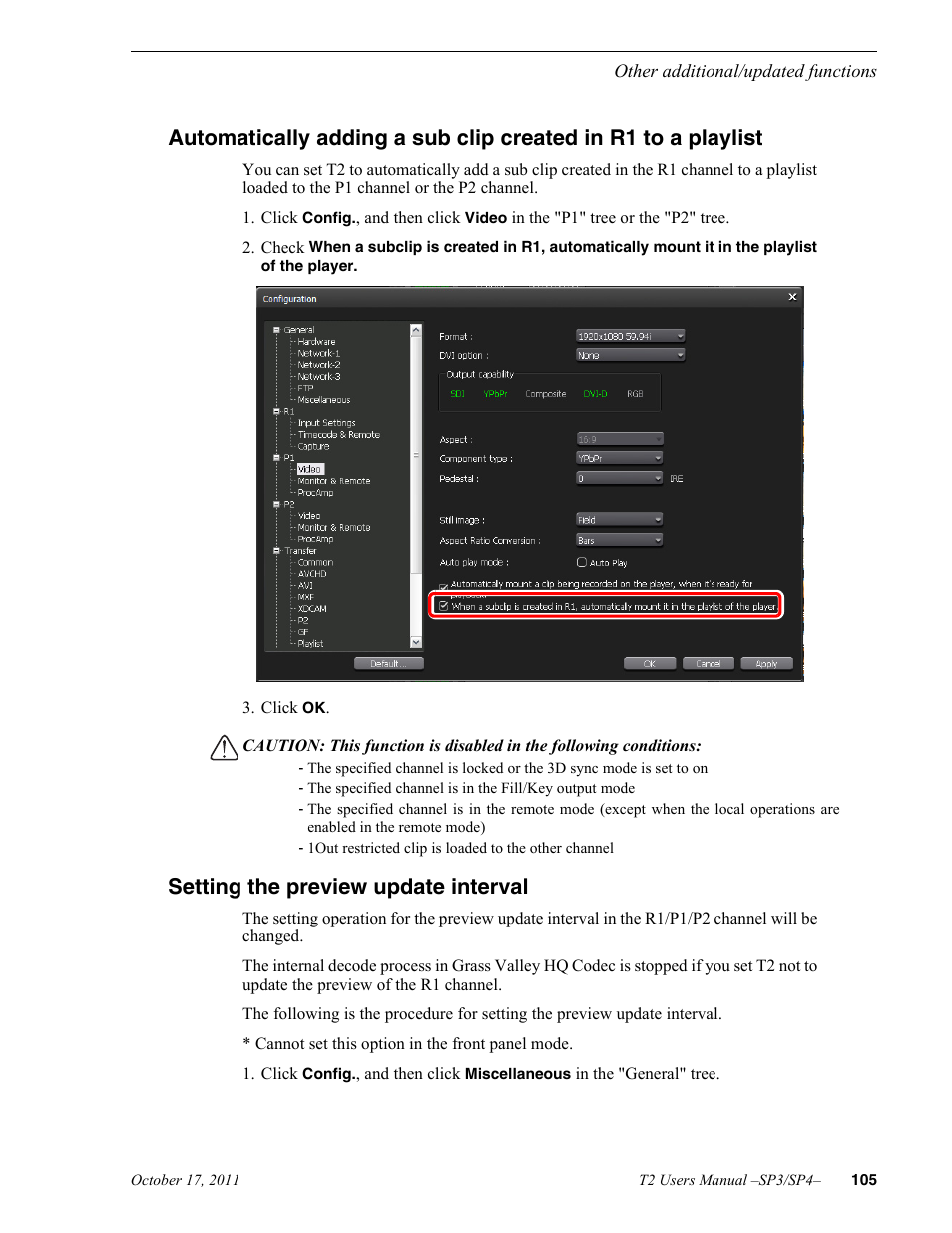 Setting the preview update interval | Grass Valley T2 Classic iDDR User Manual | Page 105 / 126