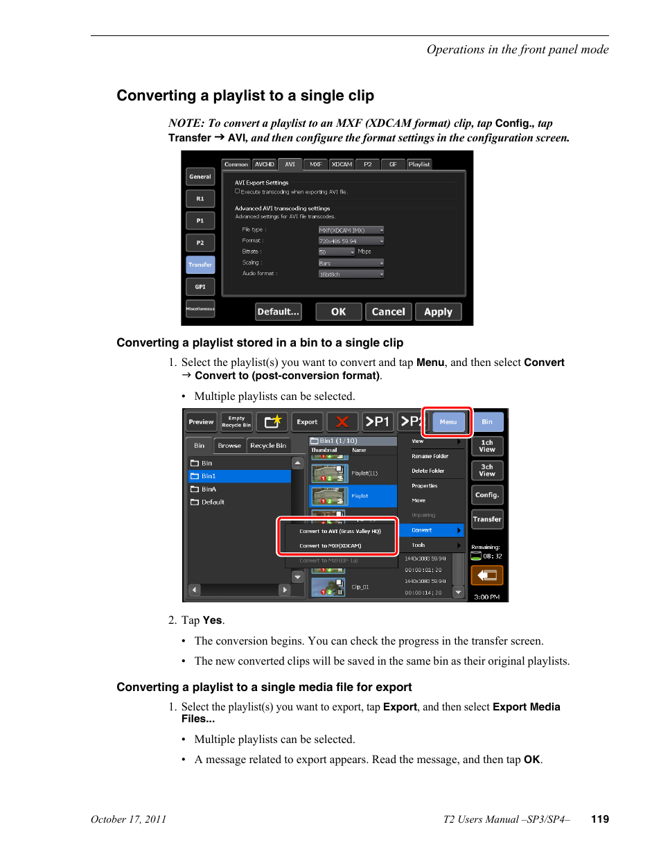 Converting a playlist to a single clip | Grass Valley T2 Classic iDDR User Manual | Page 119 / 126