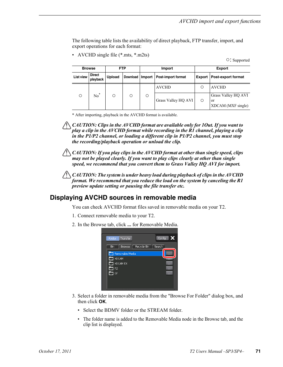 Displaying avchd sources in removable media | Grass Valley T2 Classic iDDR User Manual | Page 71 / 126