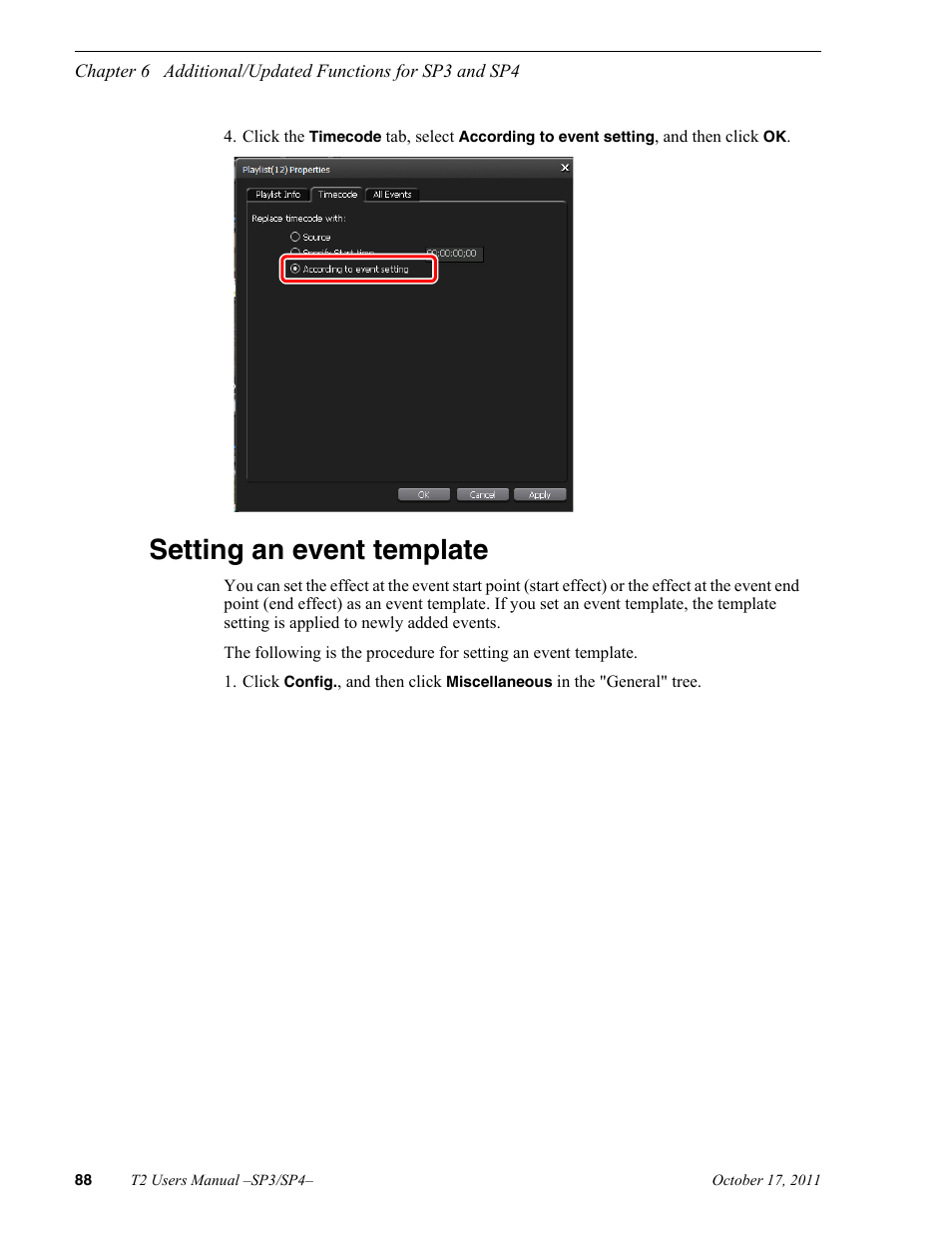 Setting an event template | Grass Valley T2 Classic iDDR User Manual | Page 88 / 126