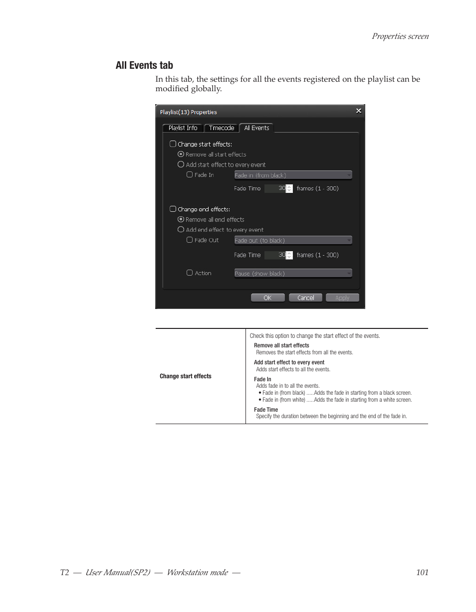 All events tab | Grass Valley T2 Classic iDDR Workstation Mode SP2 User Manual | Page 101 / 116