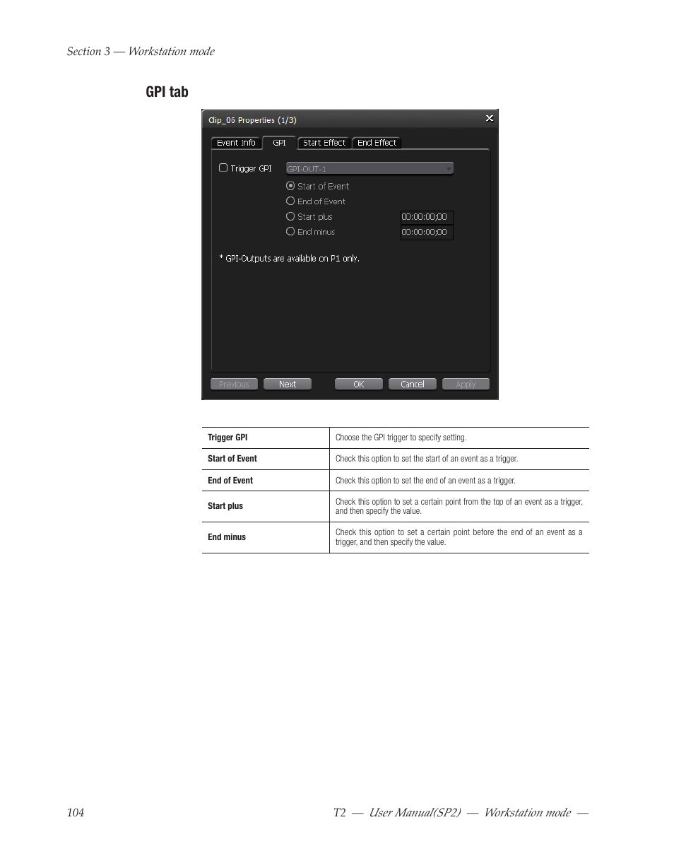 Gpi tab | Grass Valley T2 Classic iDDR Workstation Mode SP2 User Manual | Page 104 / 116
