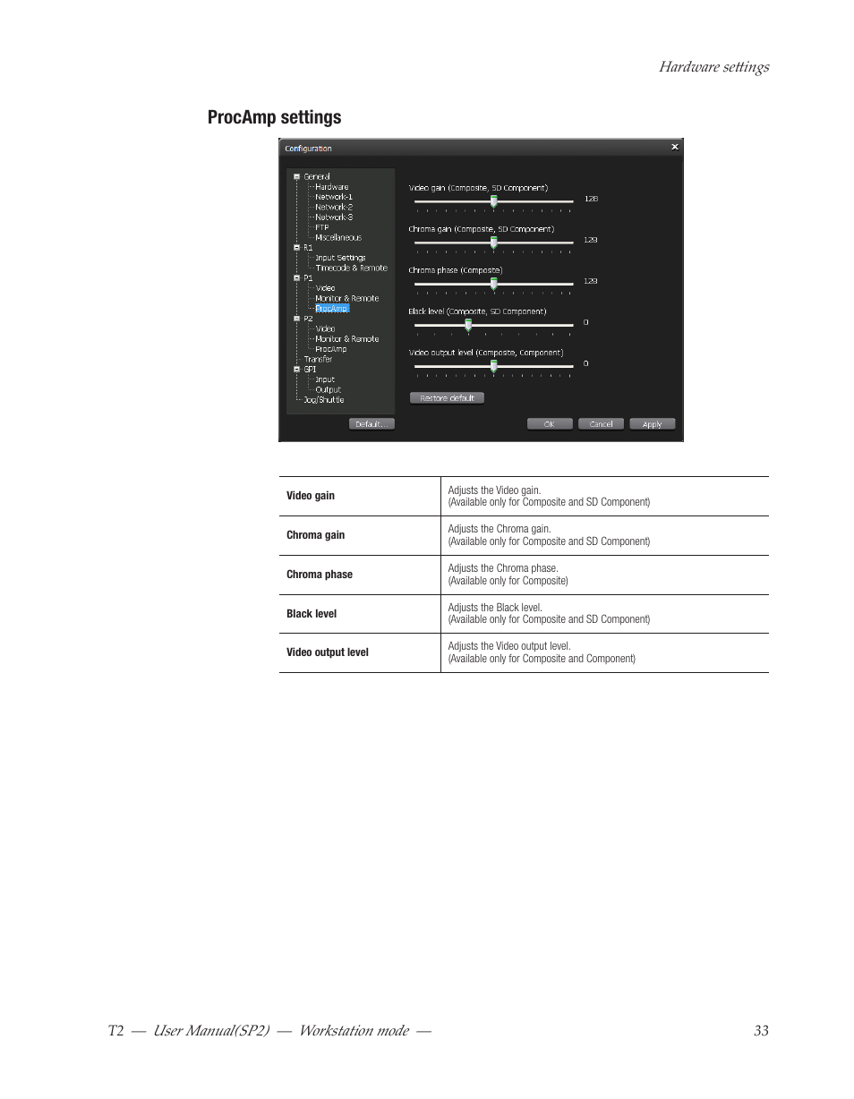 Procamp settings | Grass Valley T2 Classic iDDR Workstation Mode SP2 User Manual | Page 33 / 116