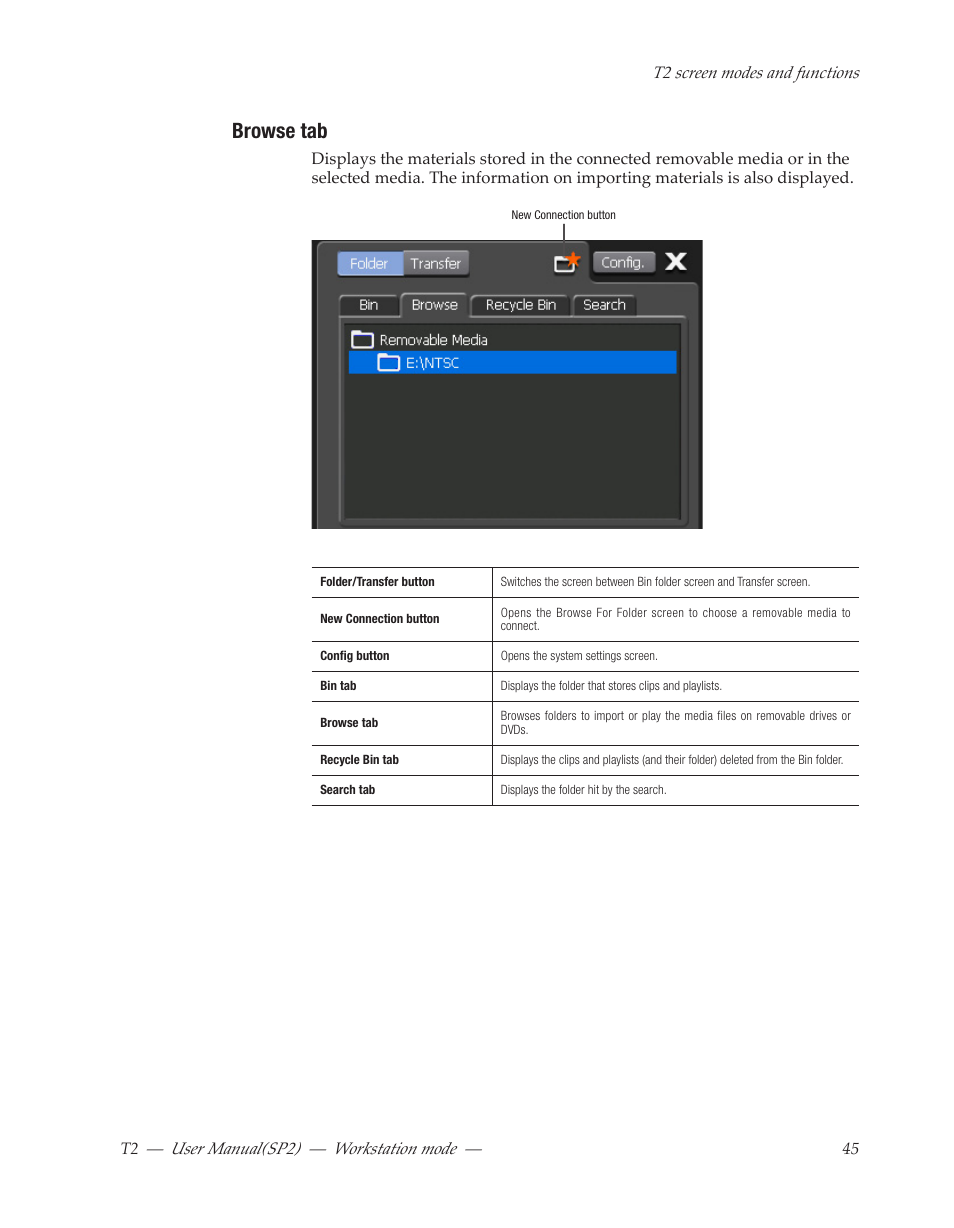 Browse tab | Grass Valley T2 Classic iDDR Workstation Mode SP2 User Manual | Page 45 / 116