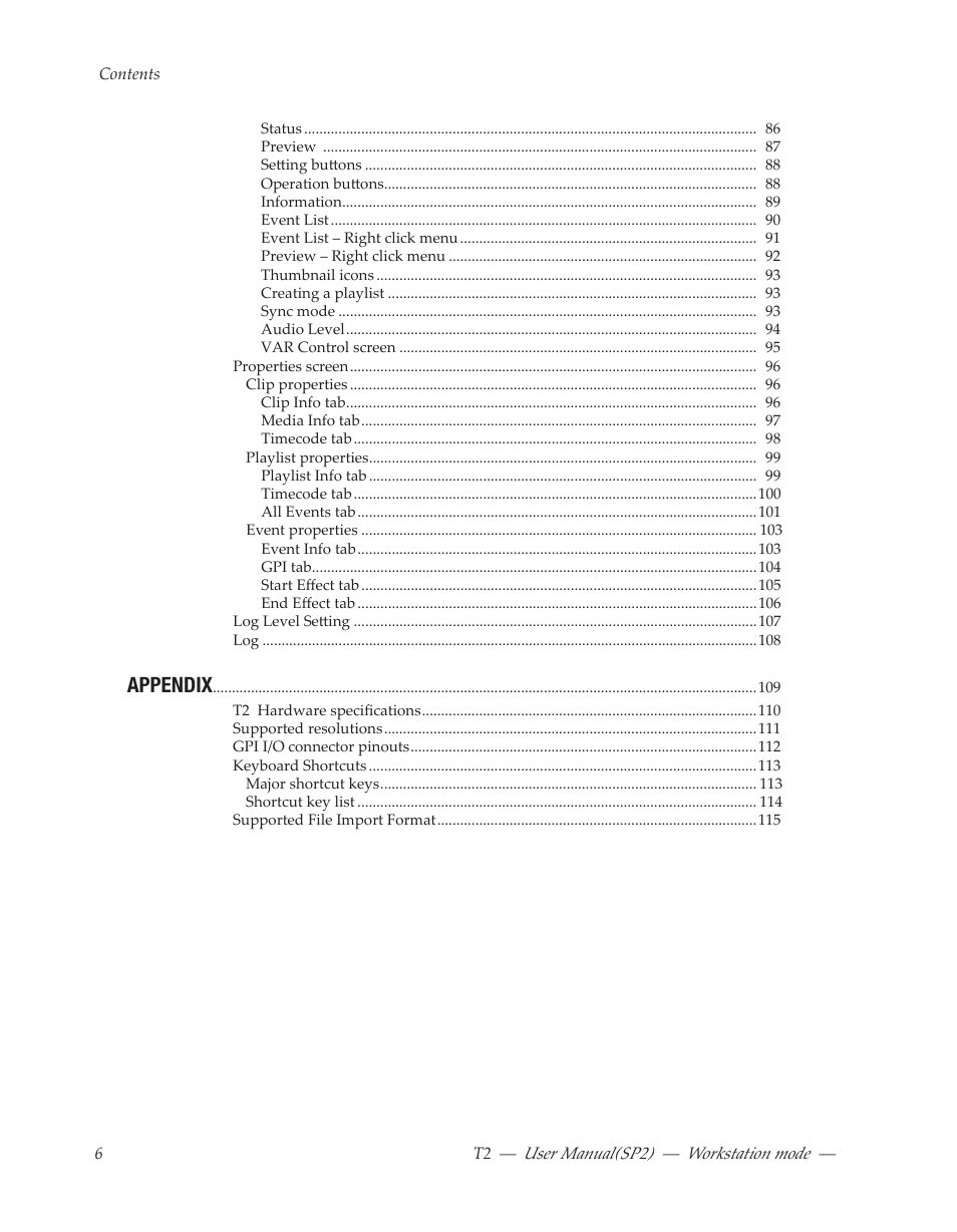 Appendix | Grass Valley T2 Classic iDDR Workstation Mode SP2 User Manual | Page 6 / 116