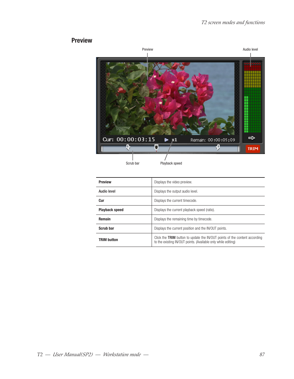 Preview, User﻿manual(sp2) ― workstation﻿mode | Grass Valley T2 Classic iDDR Workstation Mode SP2 User Manual | Page 87 / 116
