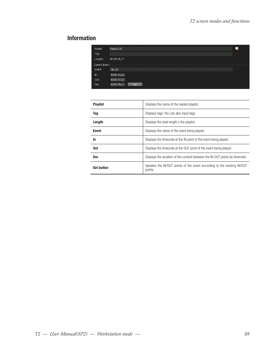 Information, User﻿manual(sp2) ― workstation﻿mode | Grass Valley T2 Classic iDDR Workstation Mode SP2 User Manual | Page 89 / 116