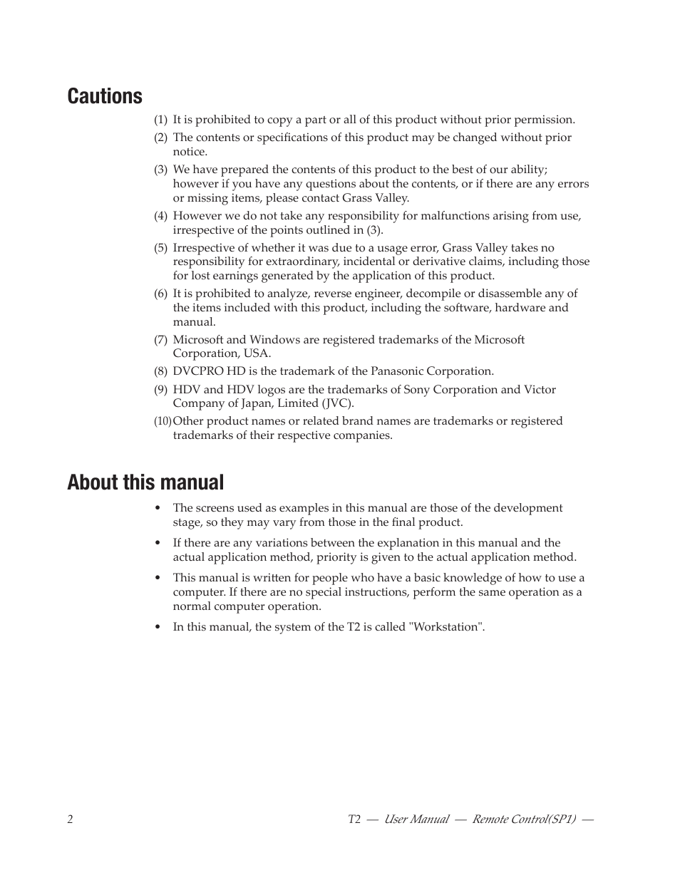 Cautions, About this manual | Grass Valley T2 Classic iDDR Remote Control SP1 User Manual | Page 2 / 16