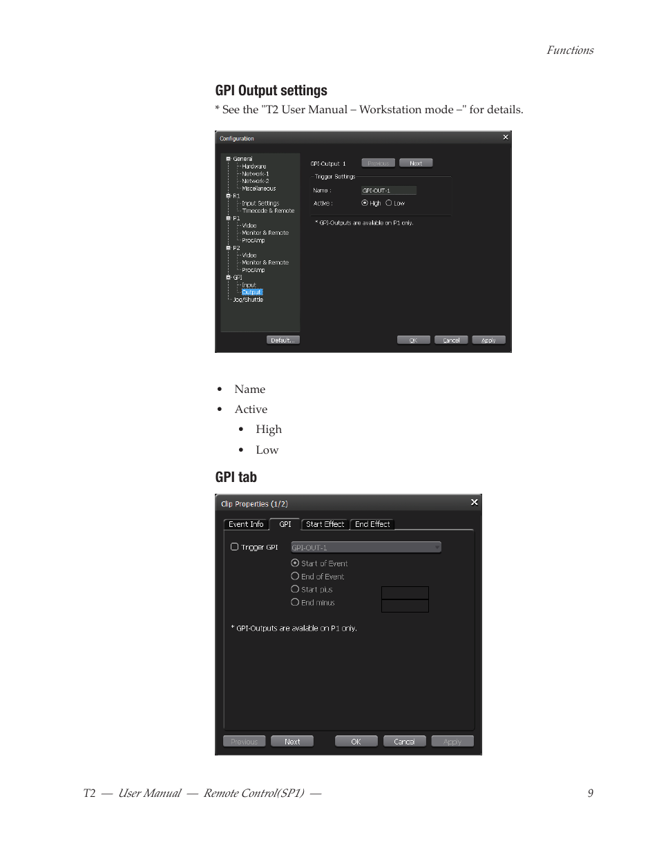 Gpi output settings, Gpi tab | Grass Valley T2 Classic iDDR Remote Control SP1 User Manual | Page 9 / 16