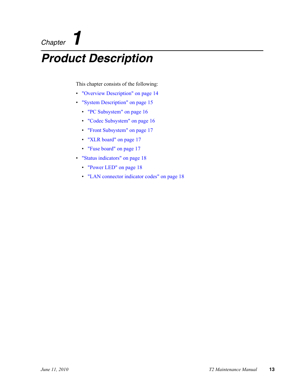 Chapter 1 product description, Chapter 1, Product description | Grass Valley T2 Classic iDDR SP2 User Manual | Page 13 / 54