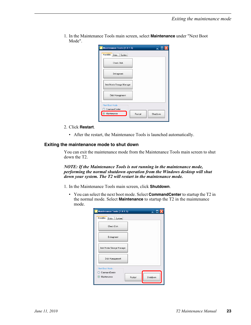 Exiting the maintenance mode to shut down | Grass Valley T2 Classic iDDR SP2 User Manual | Page 23 / 54