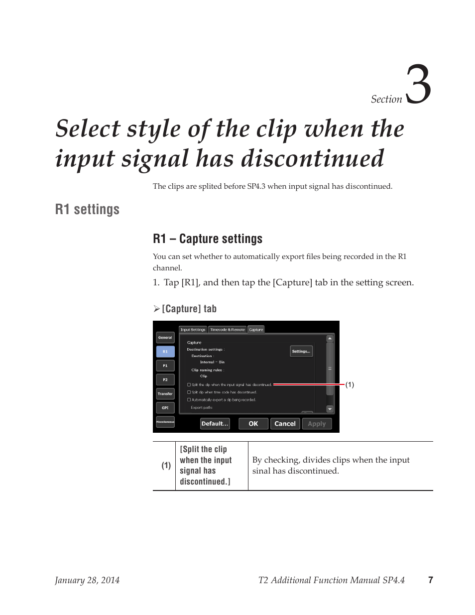 R1 settings, R1 – capture settings | Grass Valley T2 Classic iDDR Additional Function Manual SP4.4 User Manual | Page 7 / 11