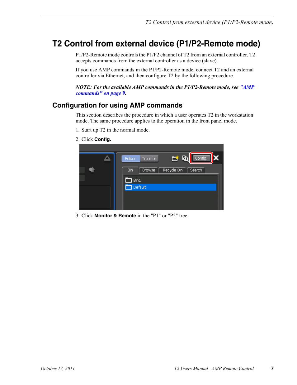 Configuration for using amp commands | Grass Valley T2 Classic iDDR AMP Remote Control SP4.3 User Manual | Page 7 / 18