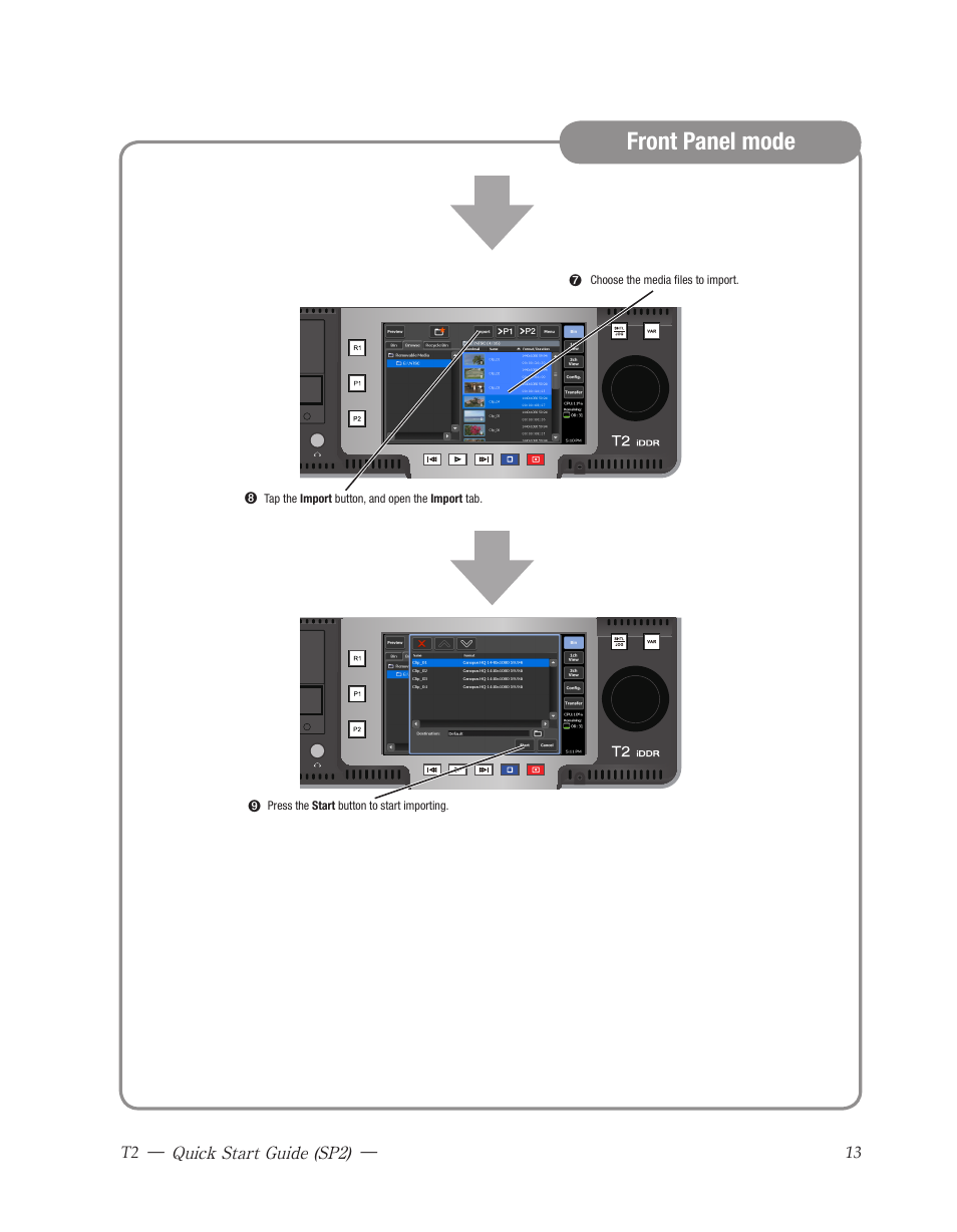 Kotron, Front panel layout, Front panel mode | Grass Valley T2 Classic iDDR Quick Start SP2 User Manual | Page 13 / 24
