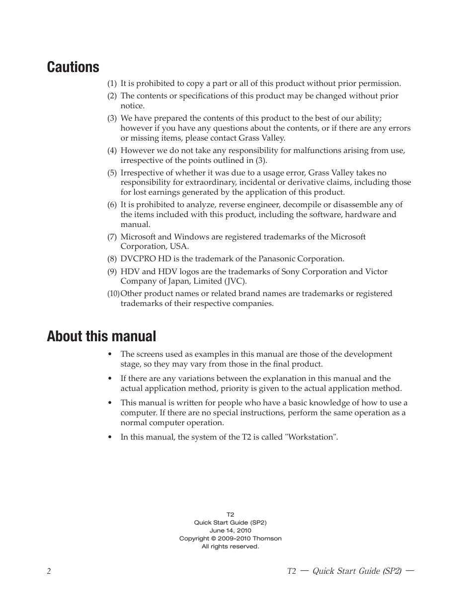 Cautions, About this manual | Grass Valley T2 Classic iDDR Quick Start SP2 User Manual | Page 2 / 24