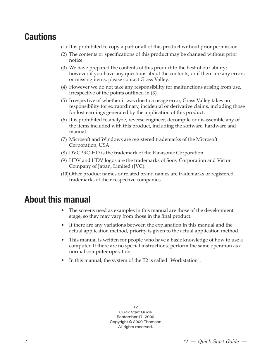 Cautions, About this manual | Grass Valley T2 Classic iDDR Quick Start User Manual | Page 2 / 20