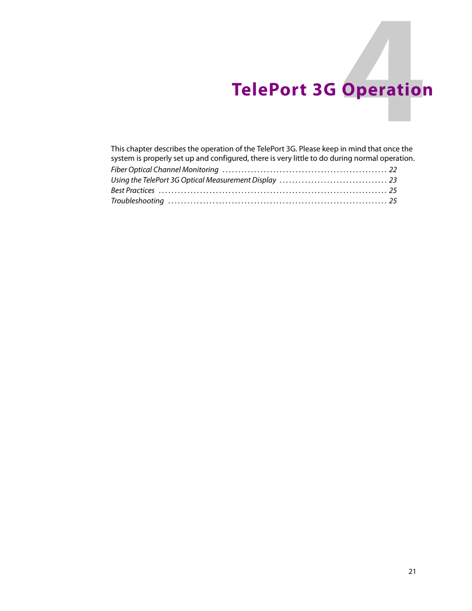 4 teleport 3g operation, Teleport 3g operation | Grass Valley TelePort 3G User Manual | Page 25 / 37