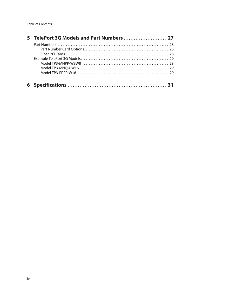 5 teleport 3g models and part numbers, 6 specifications | Grass Valley TelePort 3G User Manual | Page 4 / 37