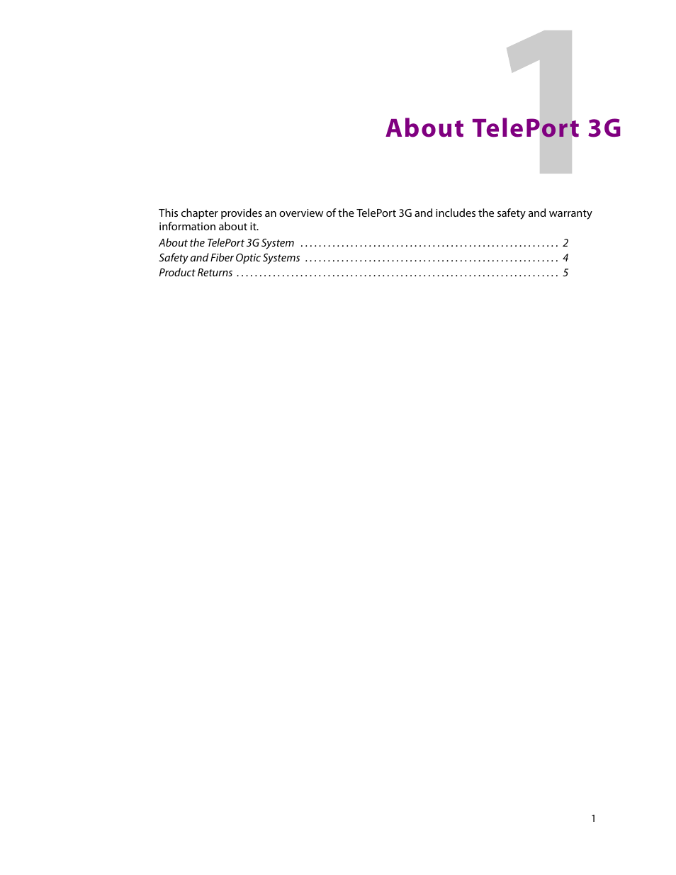 1 about teleport 3g, About teleport 3g | Grass Valley TelePort 3G User Manual | Page 5 / 37