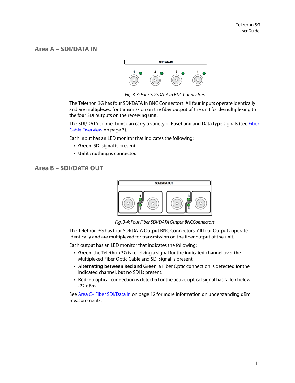 Area a – sdi/data in area b – sdi/data out, Area a – sdi/data in, Area b – sdi/data out | Grass Valley Telethon 3G User Manual | Page 15 / 29