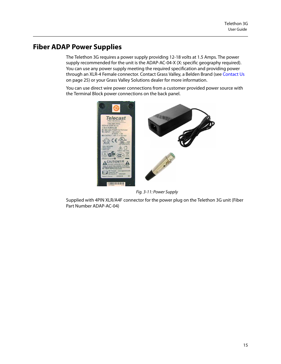 Fiber adap power supplies | Grass Valley Telethon 3G User Manual | Page 19 / 29