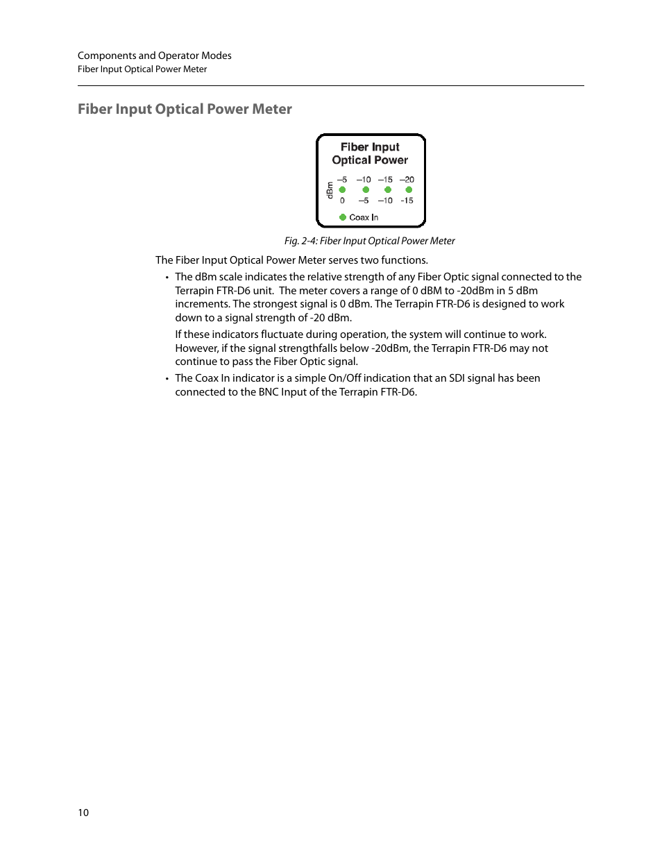 Fiber input optical power meter | Grass Valley Terrapin FTR-D6 User Manual | Page 14 / 31