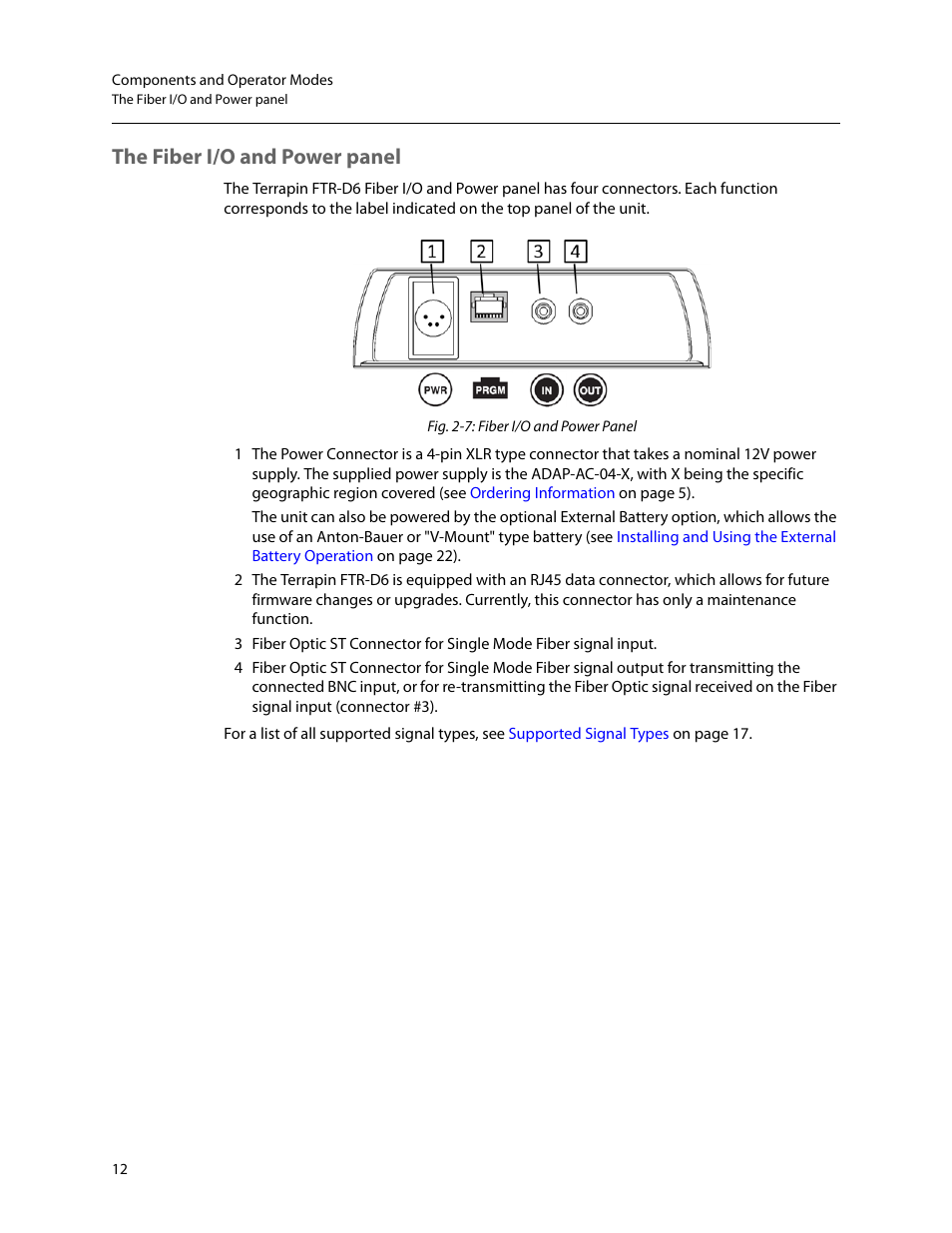 The fiber i/o and power panel | Grass Valley Terrapin FTR-D6 User Manual | Page 16 / 31
