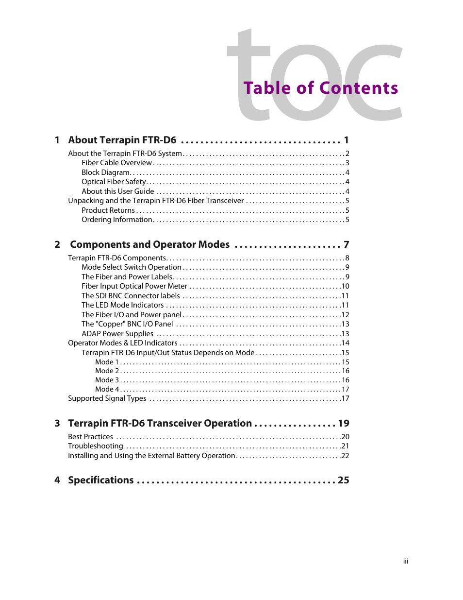Grass Valley Terrapin FTR-D6 User Manual | Page 3 / 31
