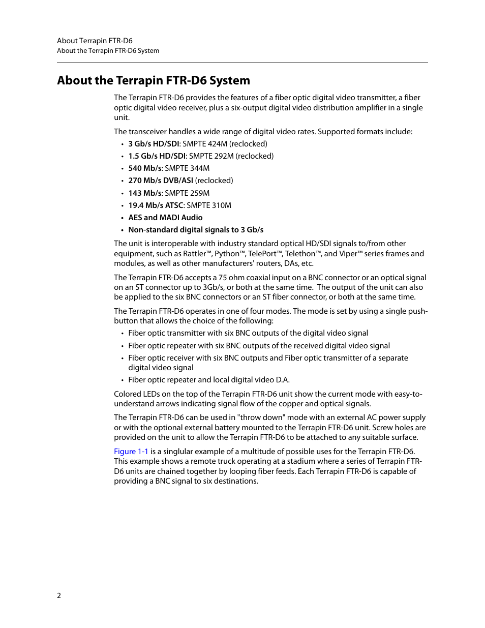 About the terrapin ftr-d6 system | Grass Valley Terrapin FTR-D6 User Manual | Page 6 / 31