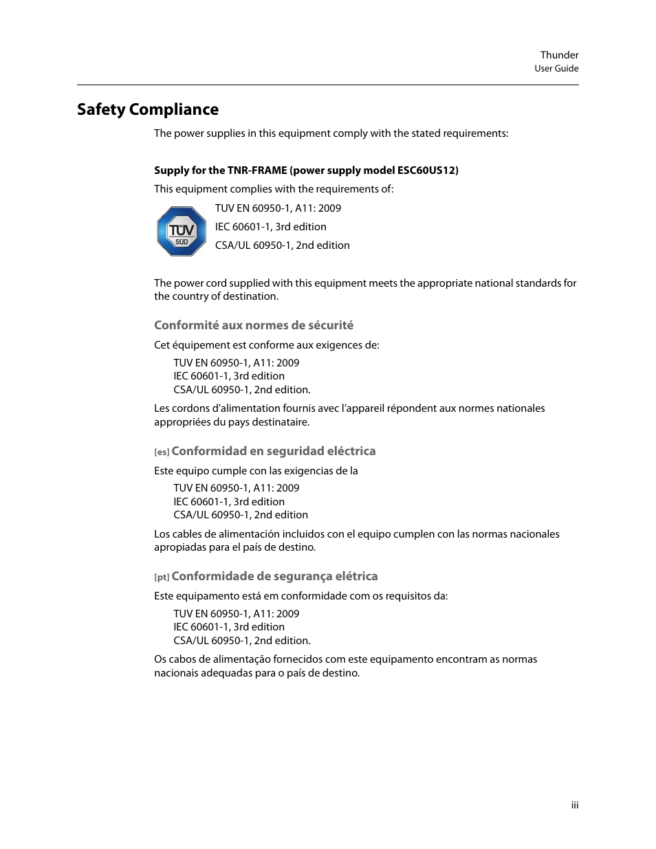 Safety compliance | Grass Valley Thunder 80 v.1.0 User Manual | Page 3 / 65