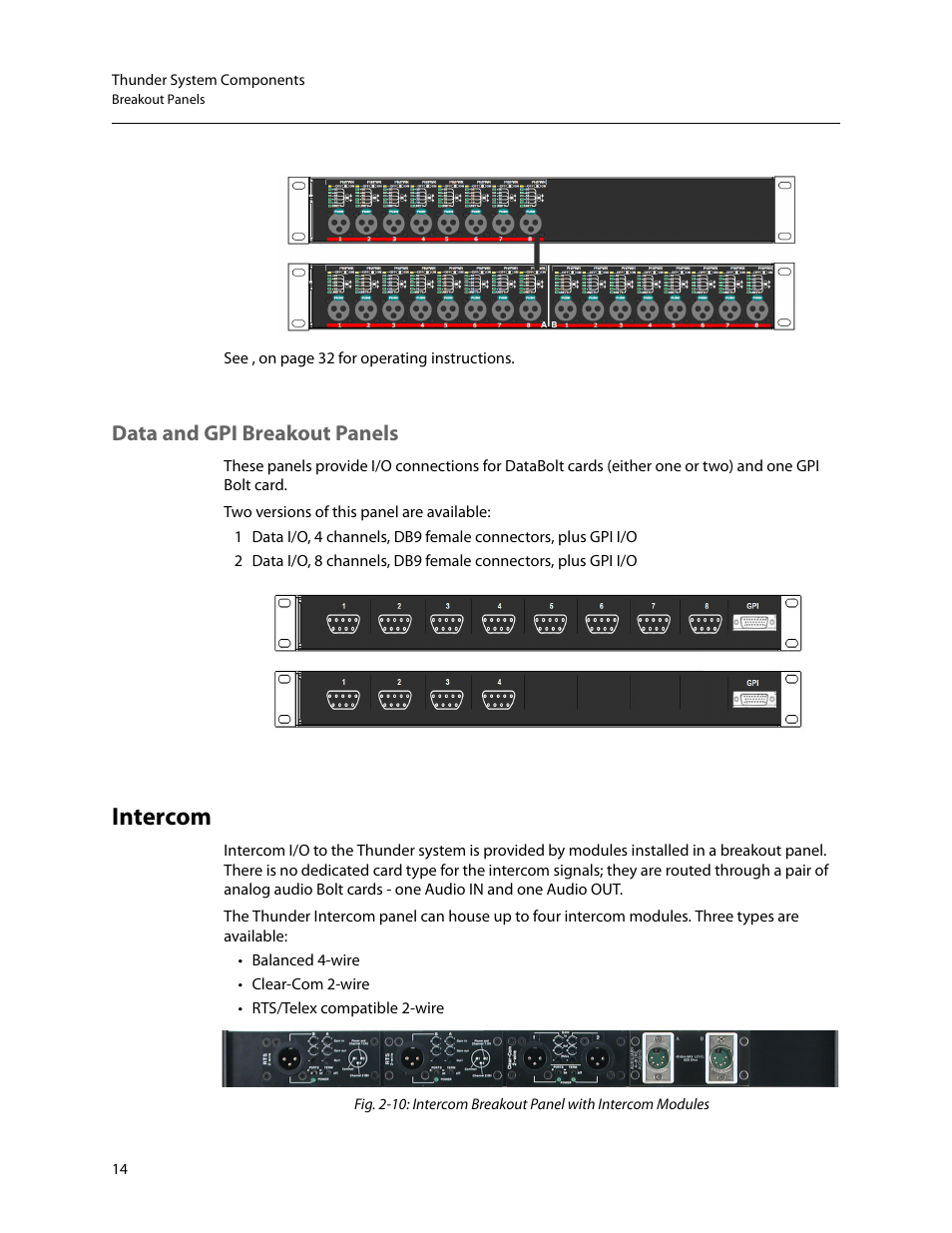 Data and gpi breakout panels 14, Intercom, Data and gpi breakout panels | Grass Valley Thunder 80 v.1.0 User Manual | Page 30 / 65