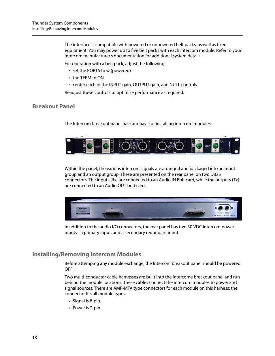 Installing/removing intercom modules, Breakout panel | Grass Valley Thunder 80 v.1.0 User Manual | Page 34 / 65
