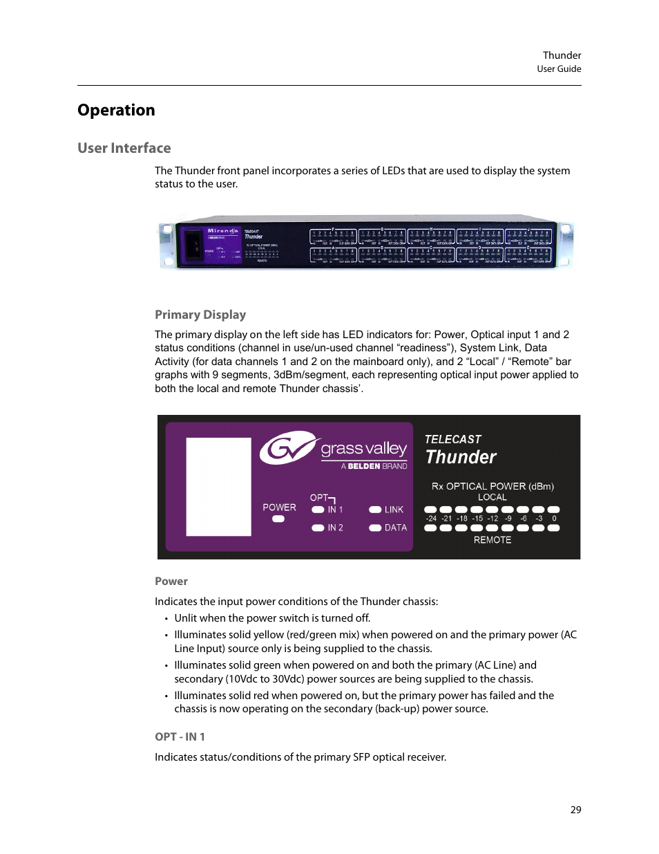 Operation, User interface | Grass Valley Thunder 80 v.1.0 User Manual | Page 45 / 65