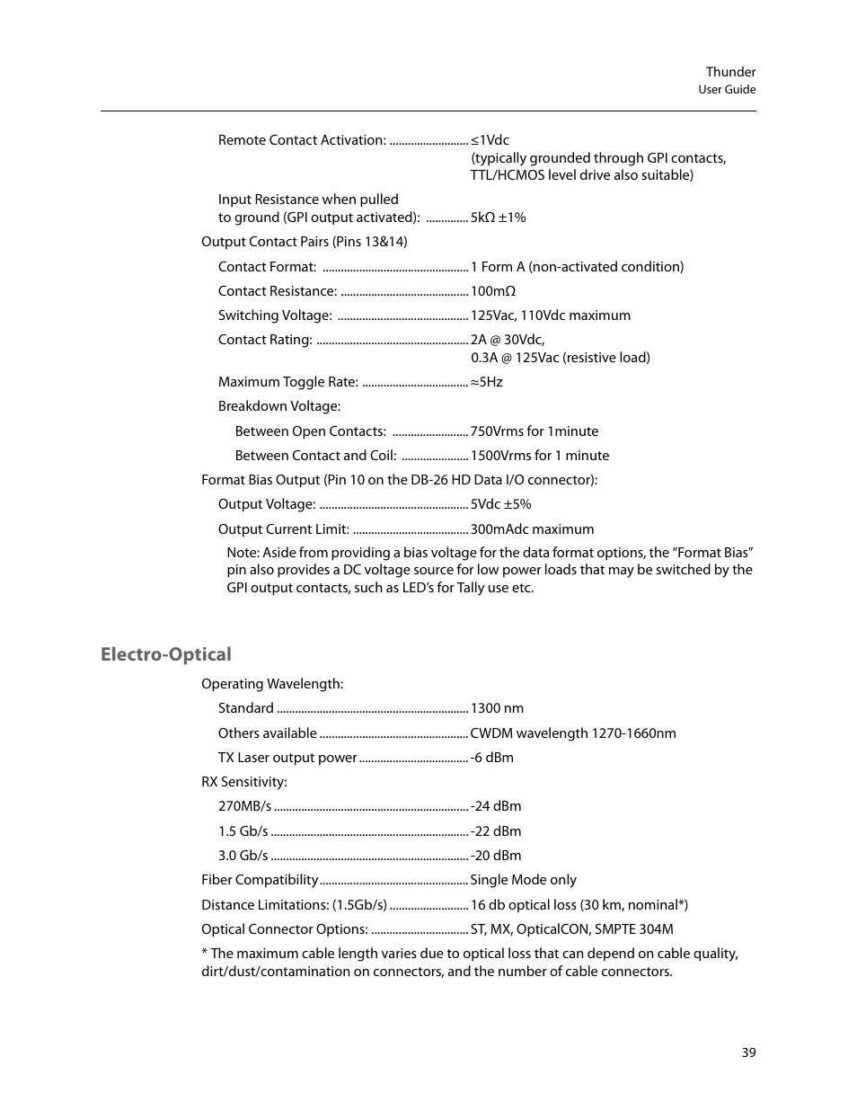 Electro-optical | Grass Valley Thunder 80 v.1.0 User Manual | Page 55 / 65