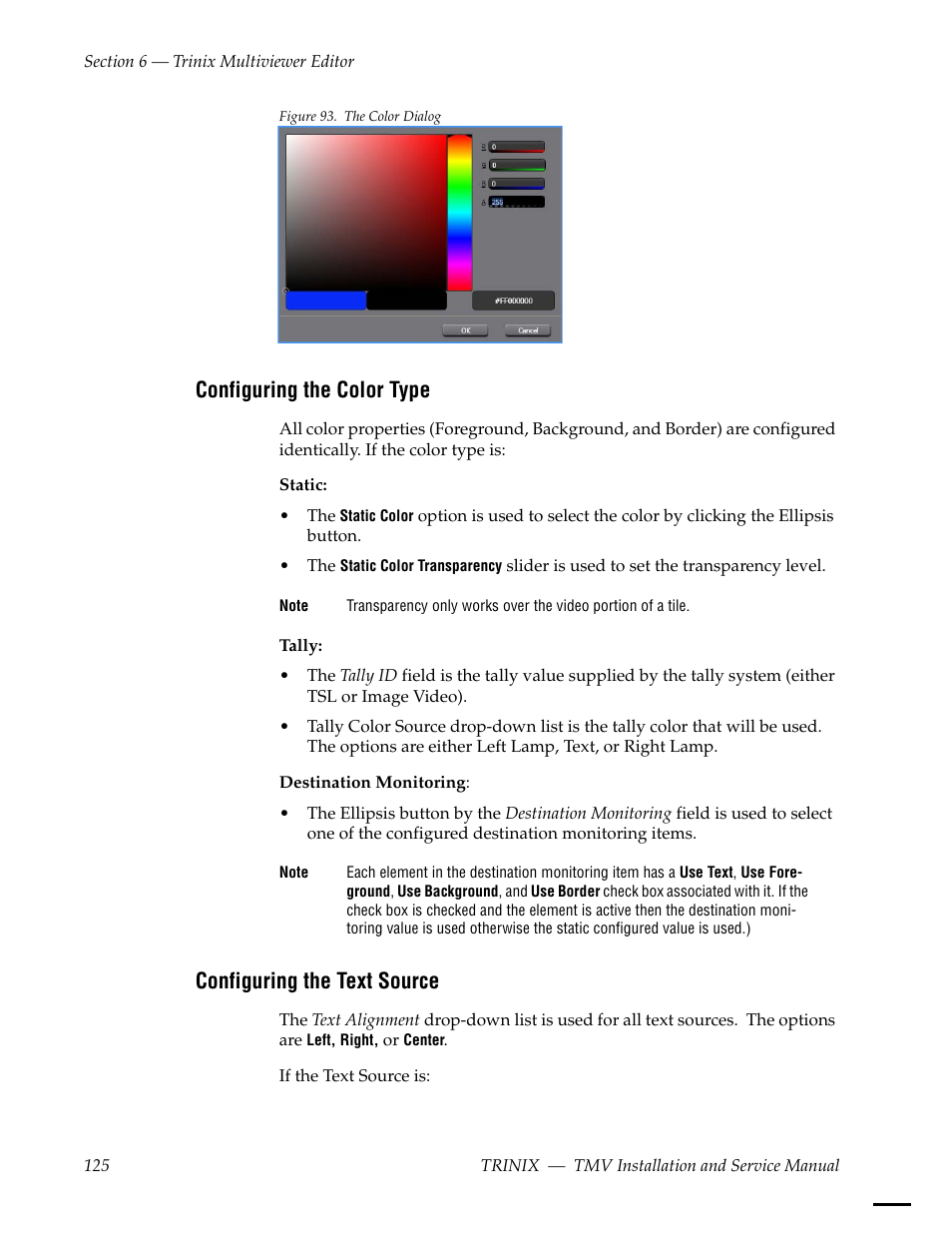 Configuring the color type, Configuring the text source | Grass Valley Trinix Multiviewer Installation User Manual | Page 125 / 223