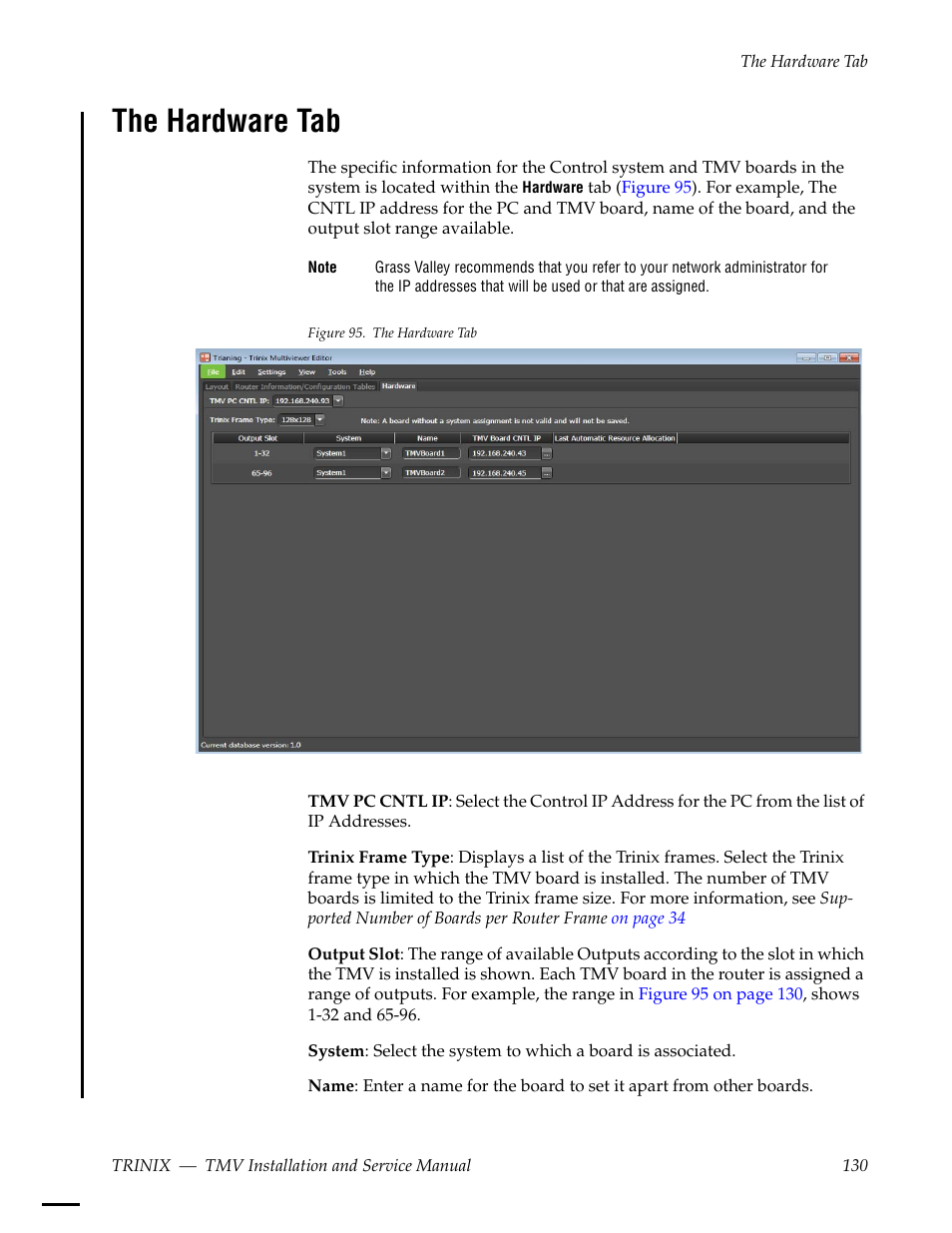 The hardware tab | Grass Valley Trinix Multiviewer Installation User Manual | Page 130 / 223