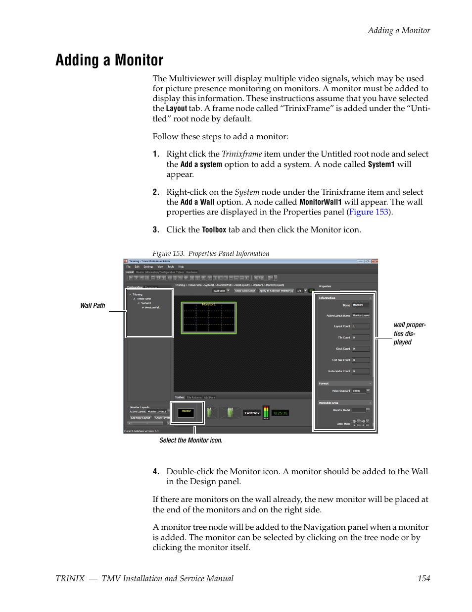 Adding a monitor | Grass Valley Trinix Multiviewer Installation User Manual | Page 154 / 223