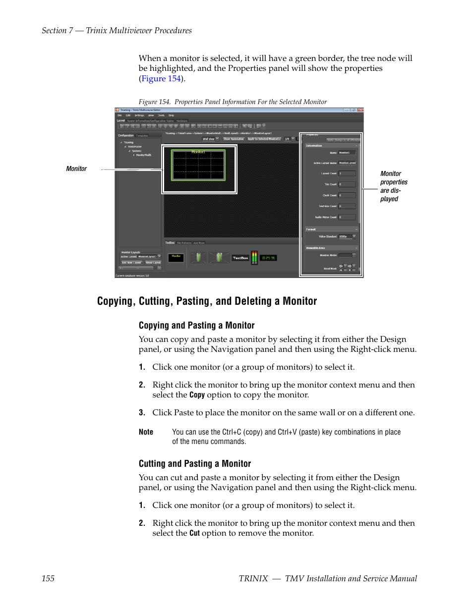 Copying, cutting, pasting, and deleting a monitor | Grass Valley Trinix Multiviewer Installation User Manual | Page 155 / 223