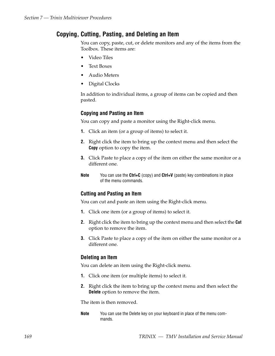 Copying, cutting, pasting, and deleting an item | Grass Valley Trinix Multiviewer Installation User Manual | Page 169 / 223