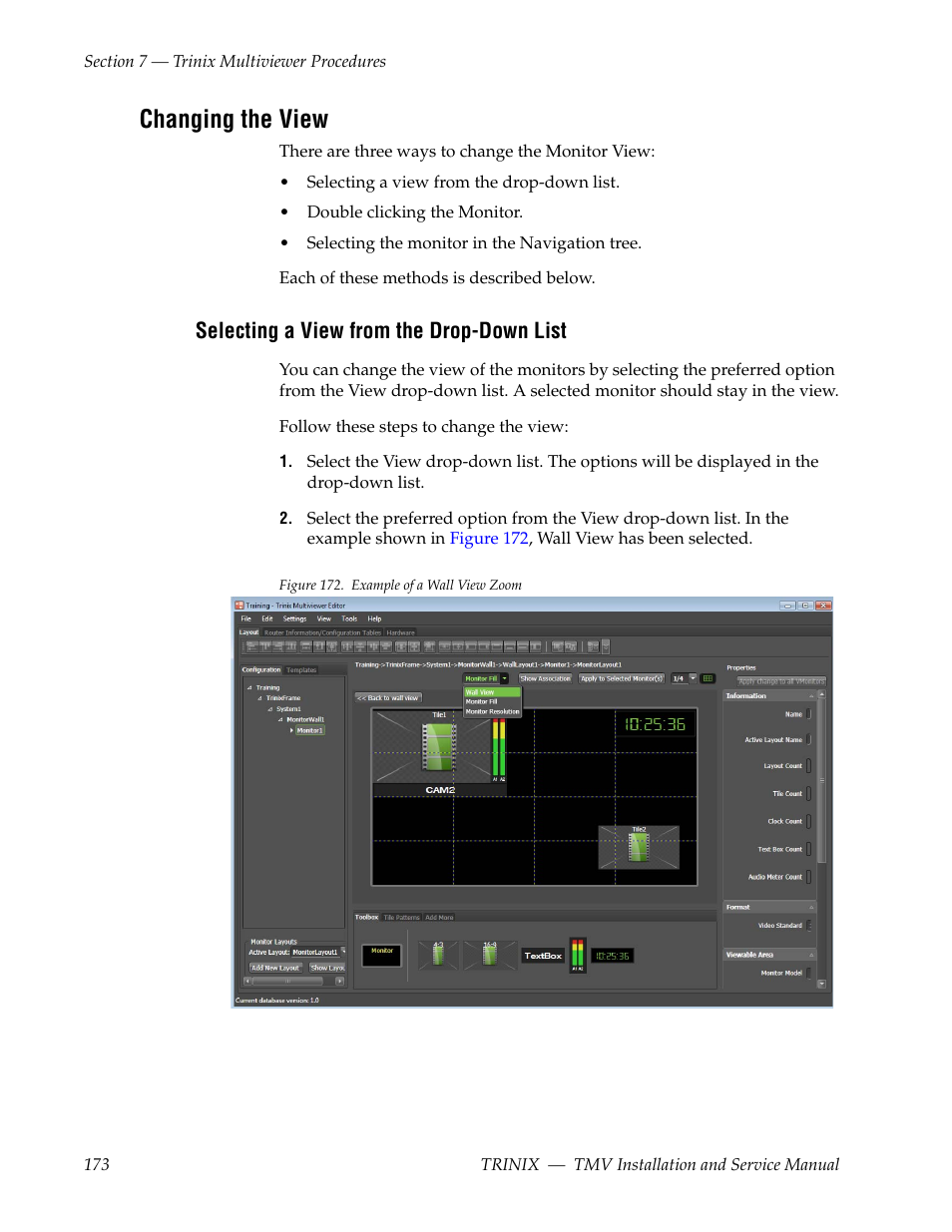 Changing the view, Selecting a view from the drop-down list | Grass Valley Trinix Multiviewer Installation User Manual | Page 173 / 223