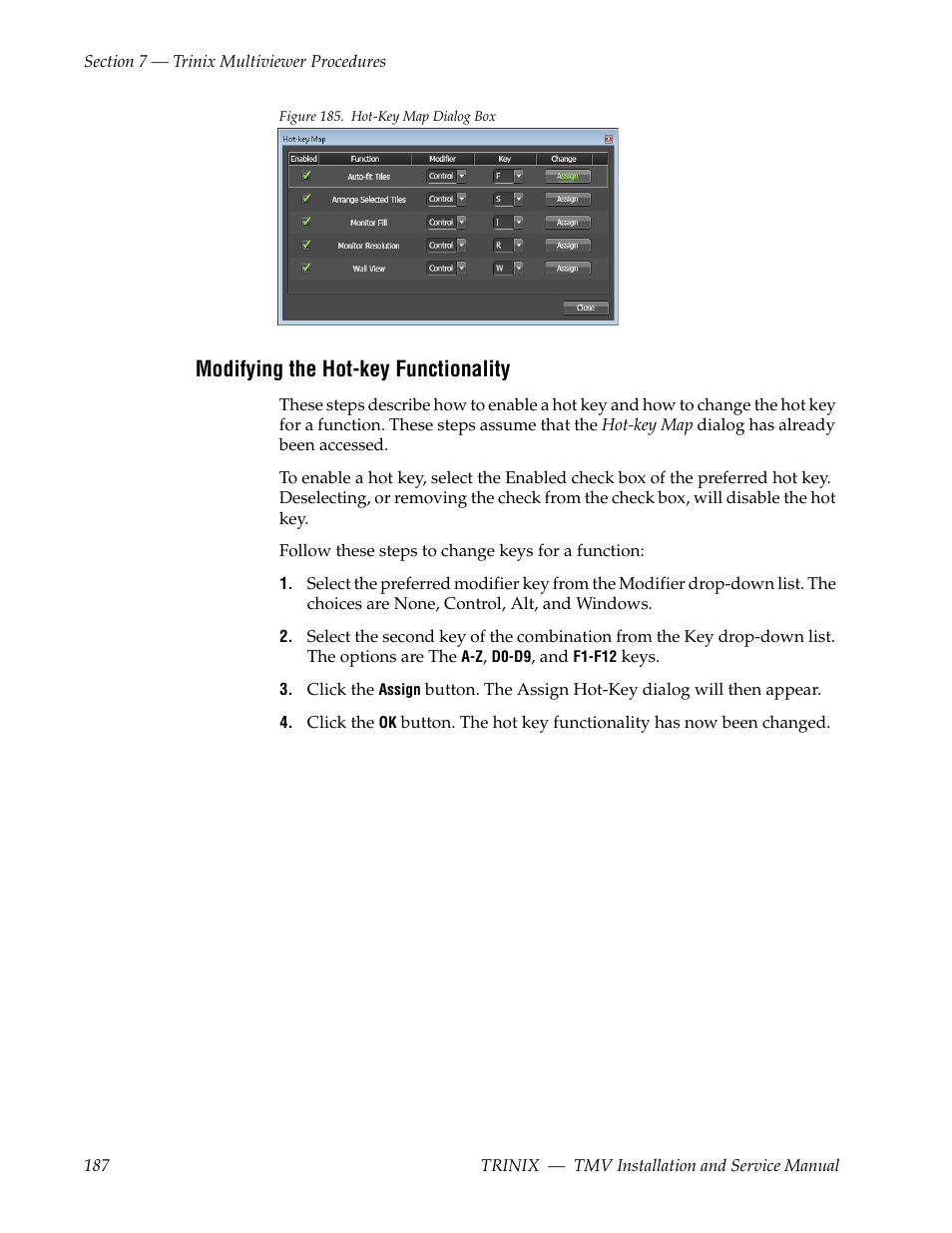 Modifying the hot-key functionality | Grass Valley Trinix Multiviewer Installation User Manual | Page 187 / 223