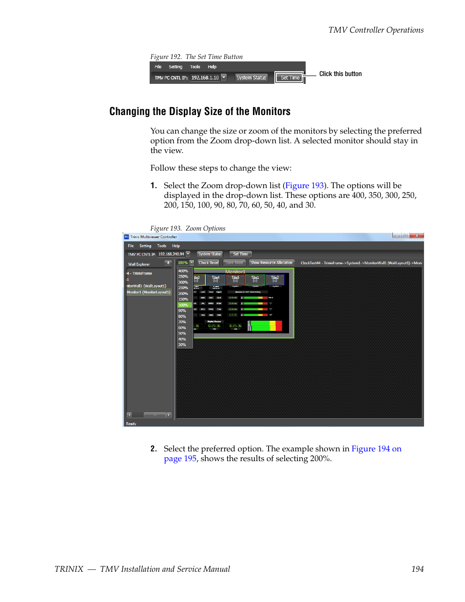 Changing the display size of the monitors | Grass Valley Trinix Multiviewer Installation User Manual | Page 194 / 223