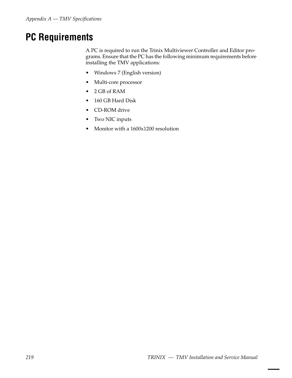Pc requirements | Grass Valley Trinix Multiviewer Installation User Manual | Page 219 / 223