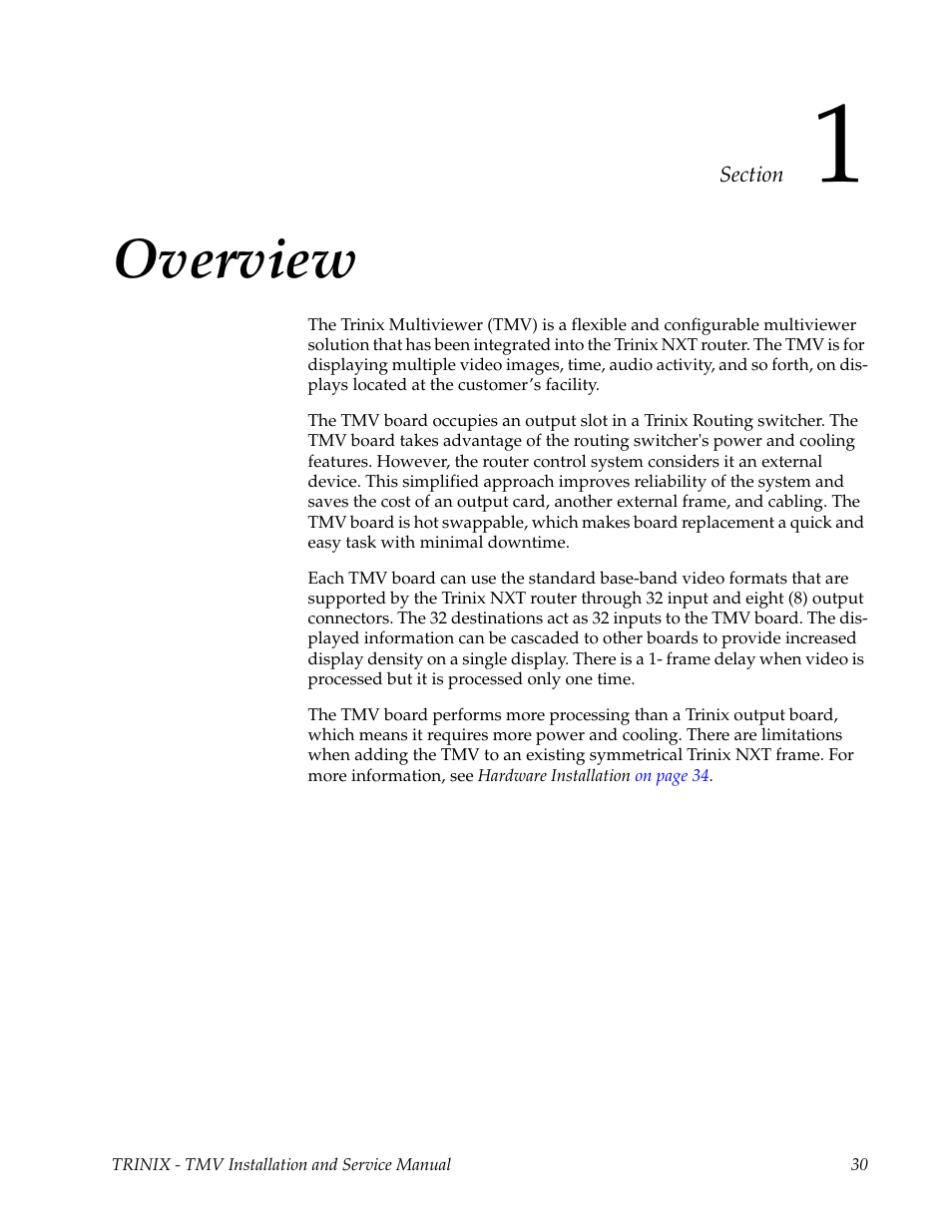 Overview, Section 1 — overview | Grass Valley Trinix Multiviewer Installation User Manual | Page 30 / 223