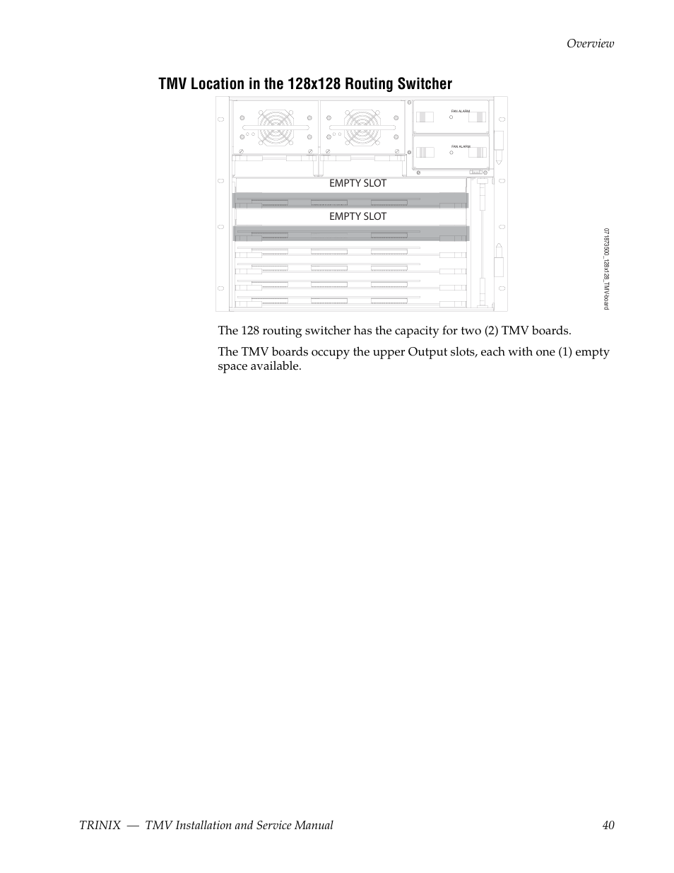 Tmv location in the 128x128 routing switcher | Grass Valley Trinix Multiviewer Installation User Manual | Page 40 / 223