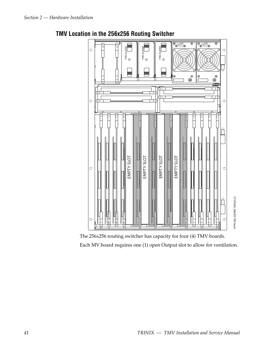 Tmv location in the 256x256 routing switcher | Grass Valley Trinix Multiviewer Installation User Manual | Page 41 / 223